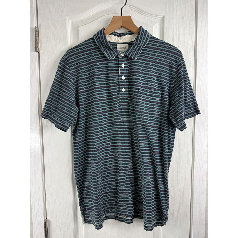 Billy Reid Men’s Striped Polo Shirt XL Blue Green Red Cotton Blend Made in Peru